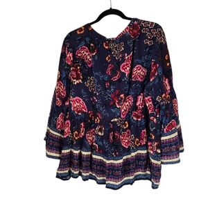 American Rag Women's Top Blue Floral Long Sleeve Boho Peasant Hippie Size Large
